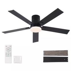 Stylish 52 in. Indoor Black Flush Mount Ceiling Fan with Integrated LED, Remote Control and 5 Reversible Blades