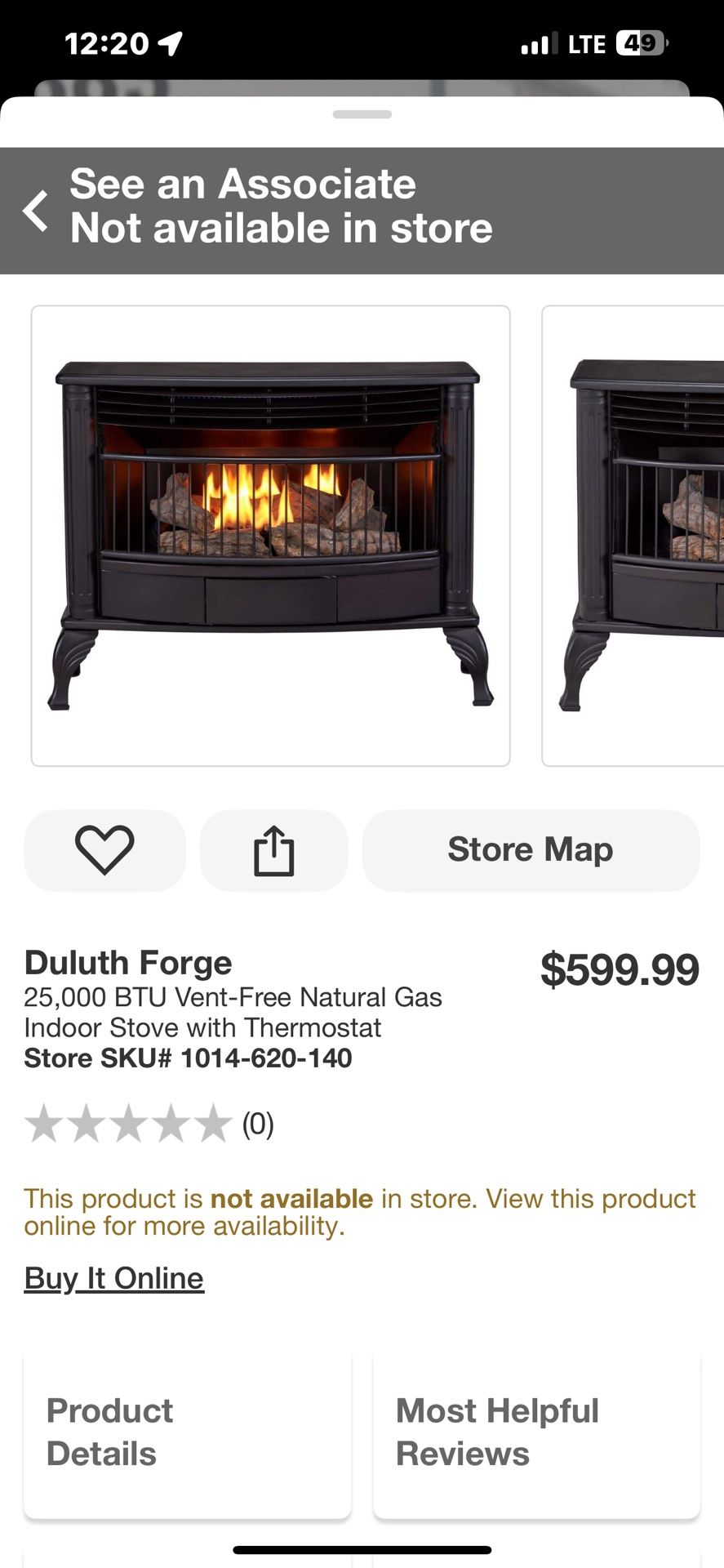 Duluth Forge 25,000 BTU Vent-Free Natural Gas Indoor Stove with Thermostat