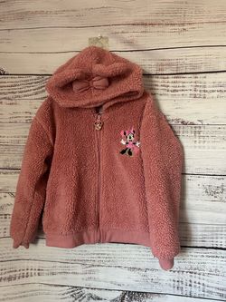 Disney Girls Pink Sherpa Minnie Mouse Zip with Minnie ears size 7/8