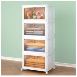 4 Tier Storage Bins with Lids, 23QT Stackable Closet Organizers and Storage with Wheels, Collapsible Storage Boxes, Foldable Plastic Storage Container