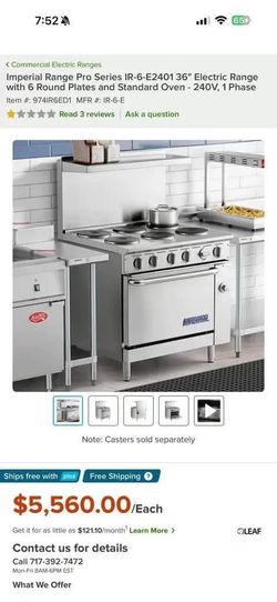 36” Electric Range, 6 Burner + oven (Imperial)