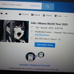 I sell 2 tickets for ADO concert in Newark for August 5.
Both for Only 250 dollars. 
Incredible deal 