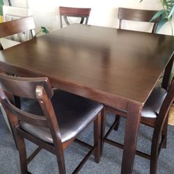 Brand New Brown Counter High Dining Table (54"x54"×36"H + 6 Brown Faux Leather Chairs