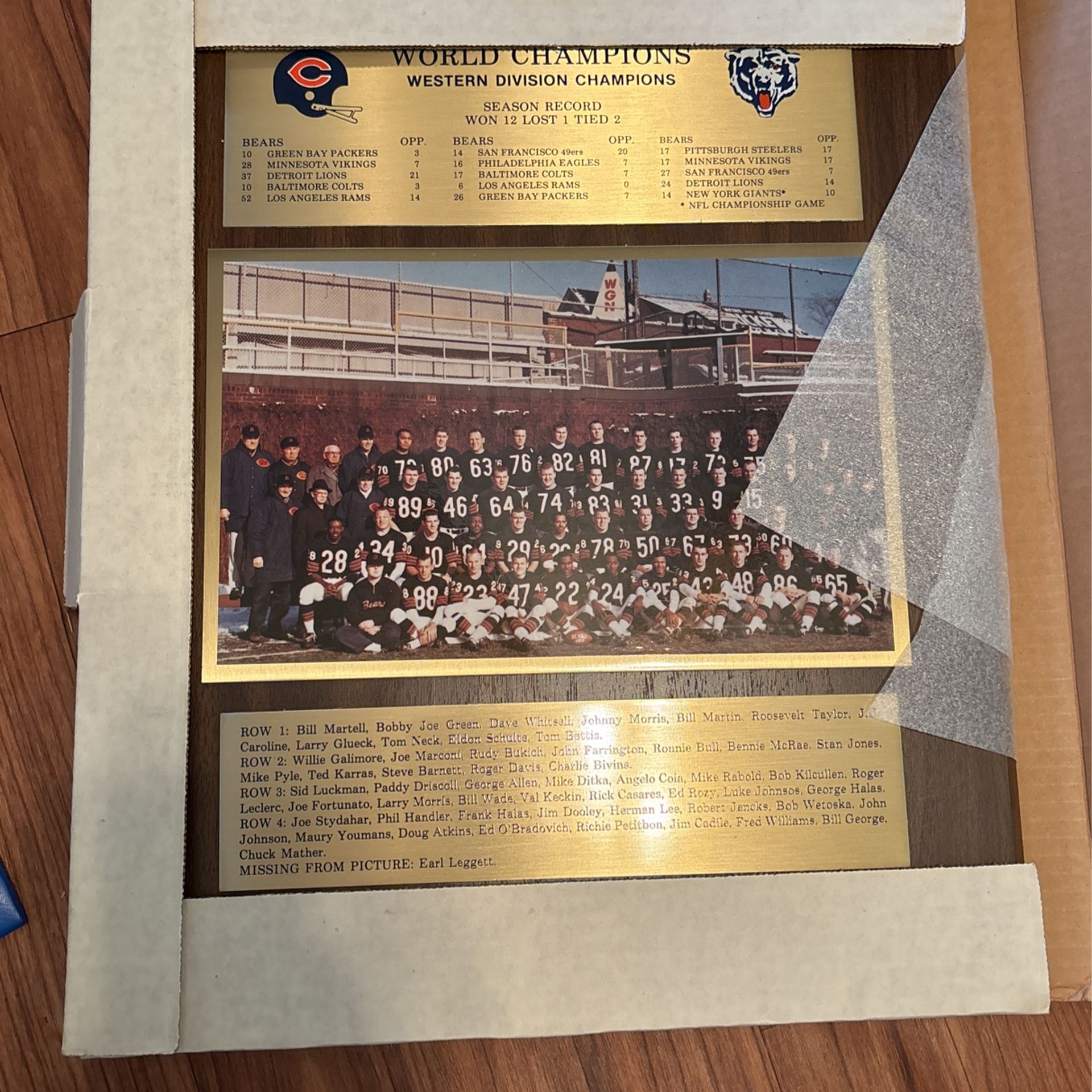 1963 Bears World Champions Plaque 