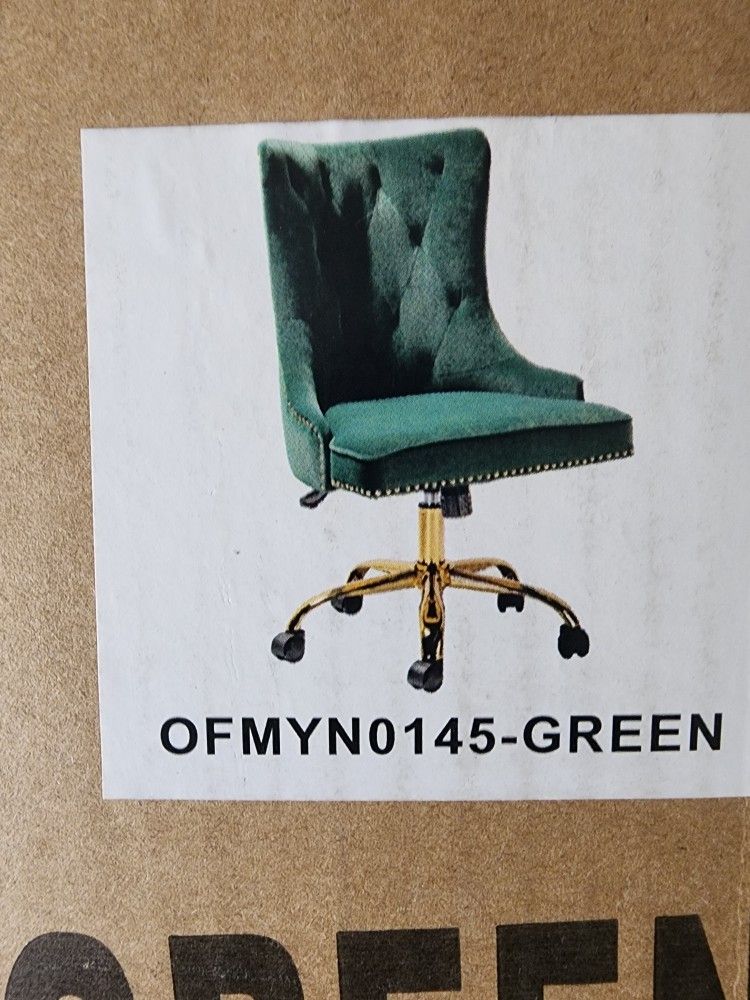 Adelina Green Height
Adjustable Swivel Tufted
Armless Task Chair with
Nailhead Trim and Metal Base