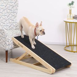 SweetBin Wooden Adjustable Pet Ramp For All Dogs And Cats - Non Slip Carpet Surface And Foot Pads - 41" Long And Adjustable From 12” To 24” - Up To 20