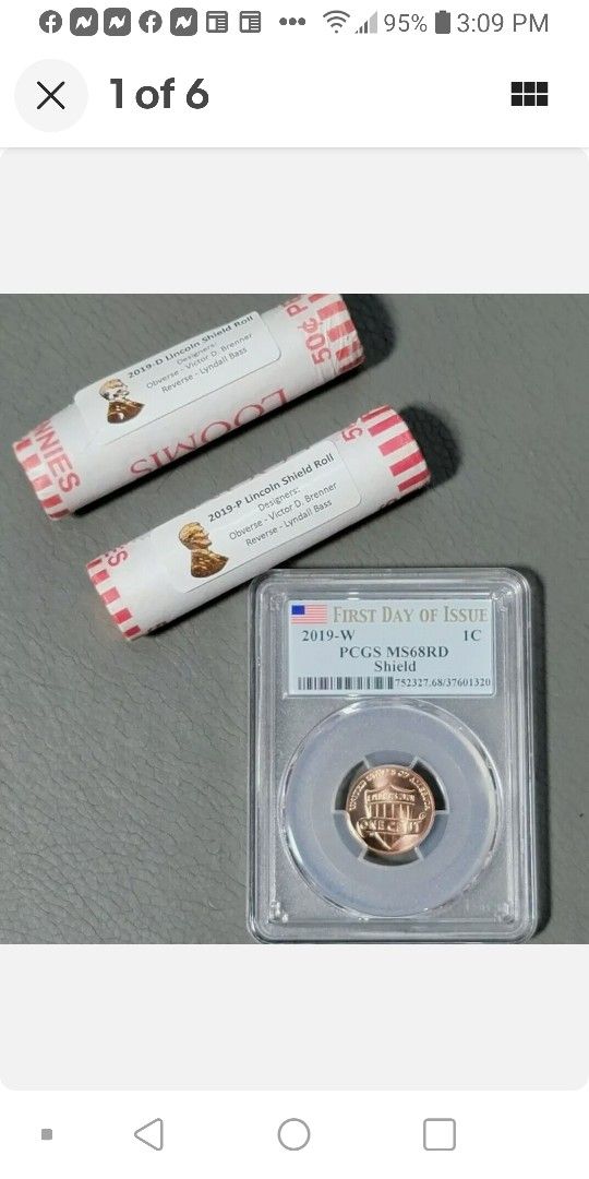 2019 W LINCOLN PENNY PCGS MS68 RD & P-D UNCIRCULATED ROLLS.