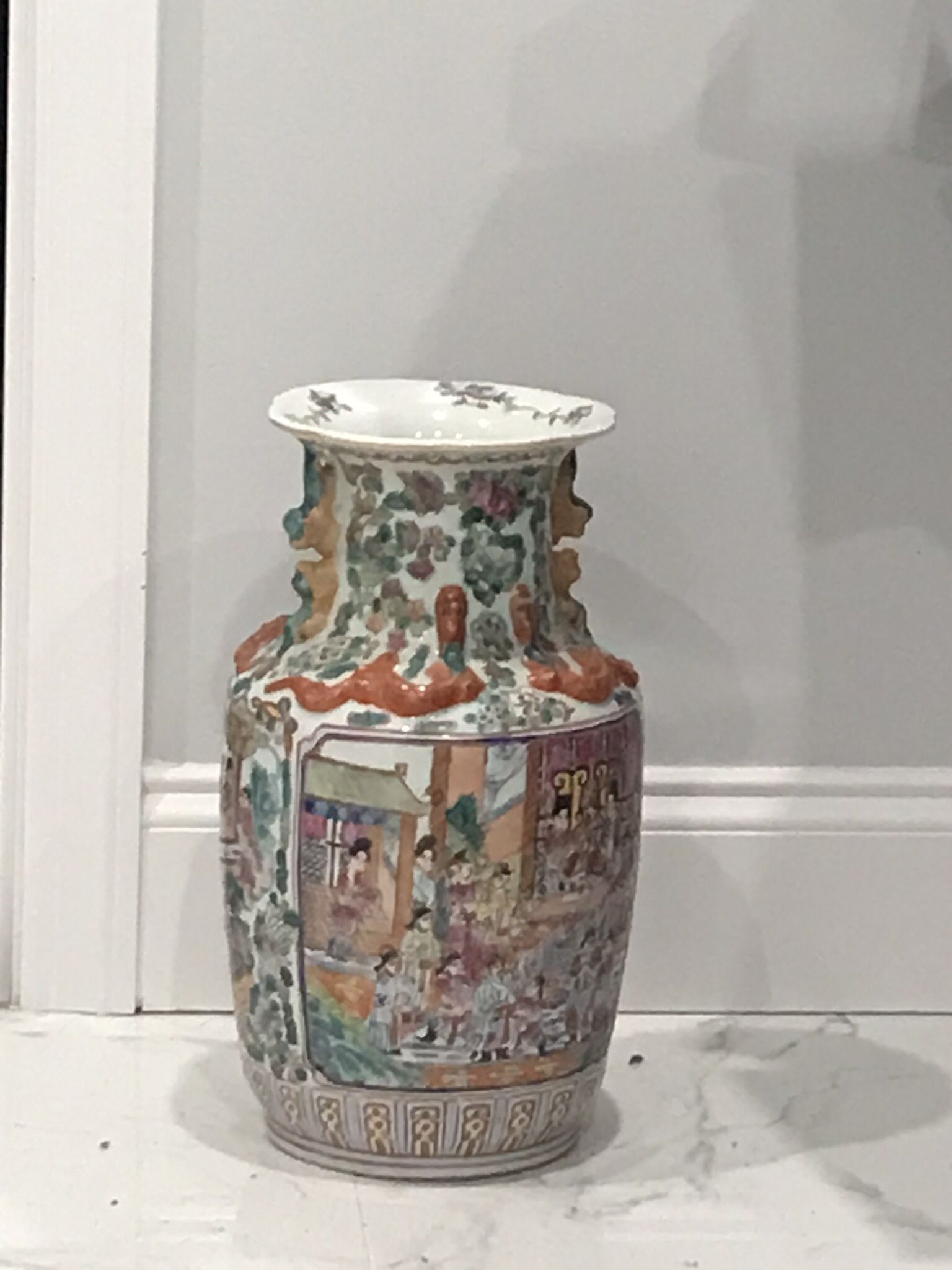 Chinese Qing Republic Famille Rose Qianlong Mark Blue White Vase Porcelain 38 cm