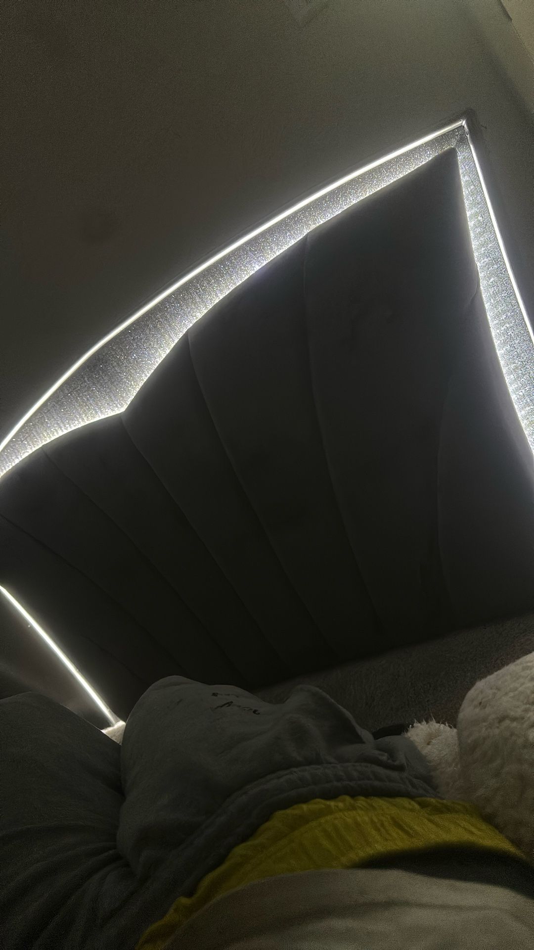 Queen Size Bed Frame With Sparkling Light Headboard.