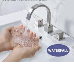 Bathroom Faucet, 2 Lever Handle 8 inch Widespread with Water Supply Hoses F1 available nickel and black