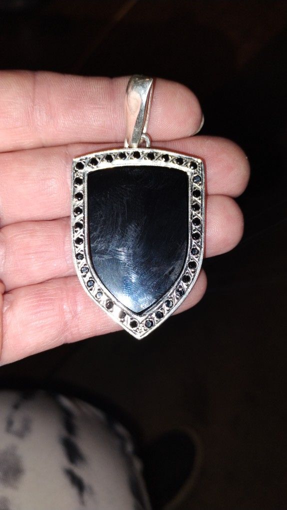 Men's Amulet Silver 925 Black Onyx Black Diamonds