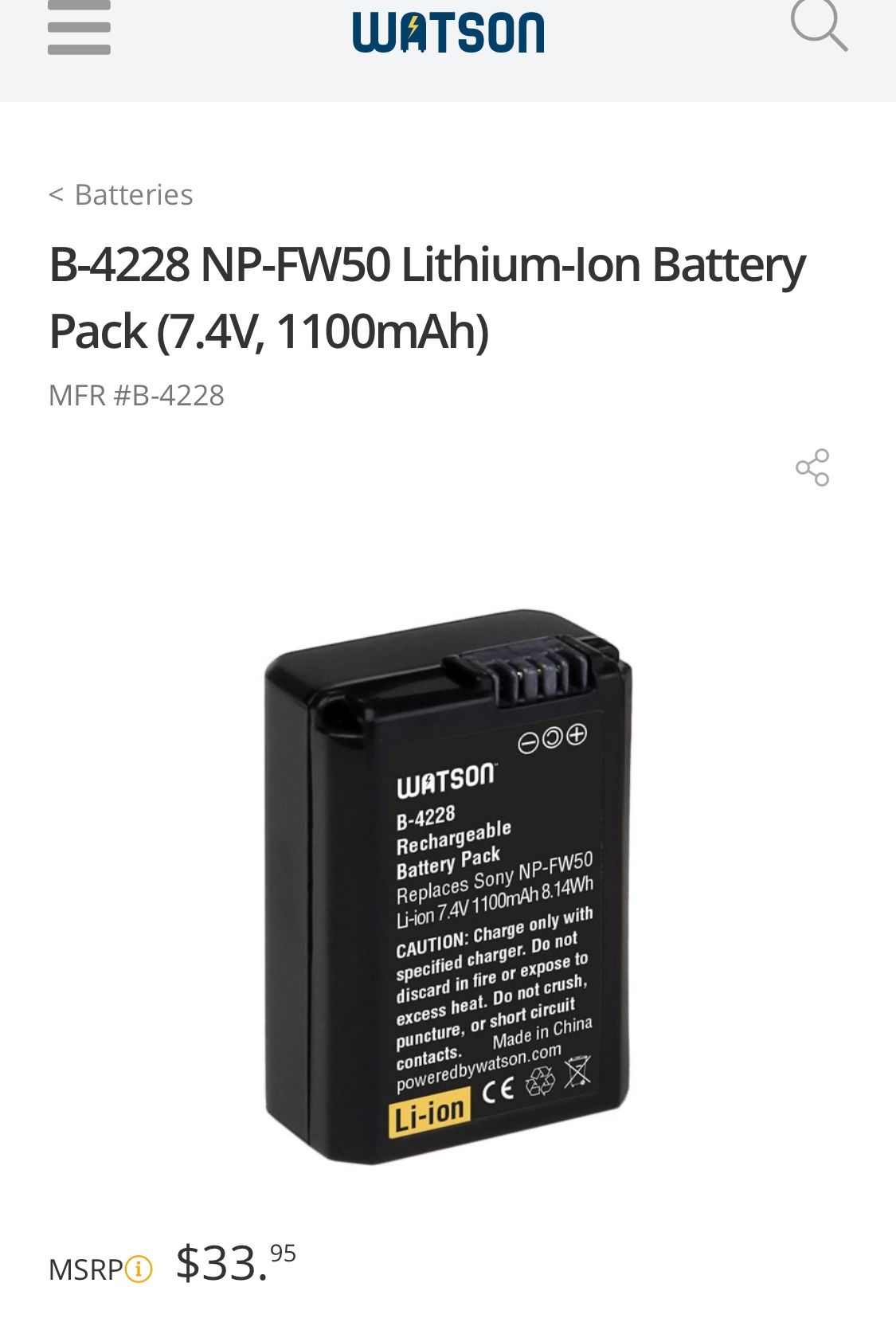 Sony Battery Charger w/ Watson battery