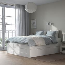 IKEA BRIMNES Queen Storage Bed Frame + Headboard – White