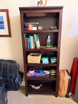 Dark Brown Wood Bookcase - 72" Tall 5-Shelf