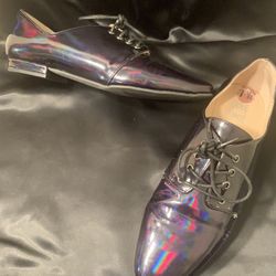 Navy Blue Paten Flat Ladies Shoes