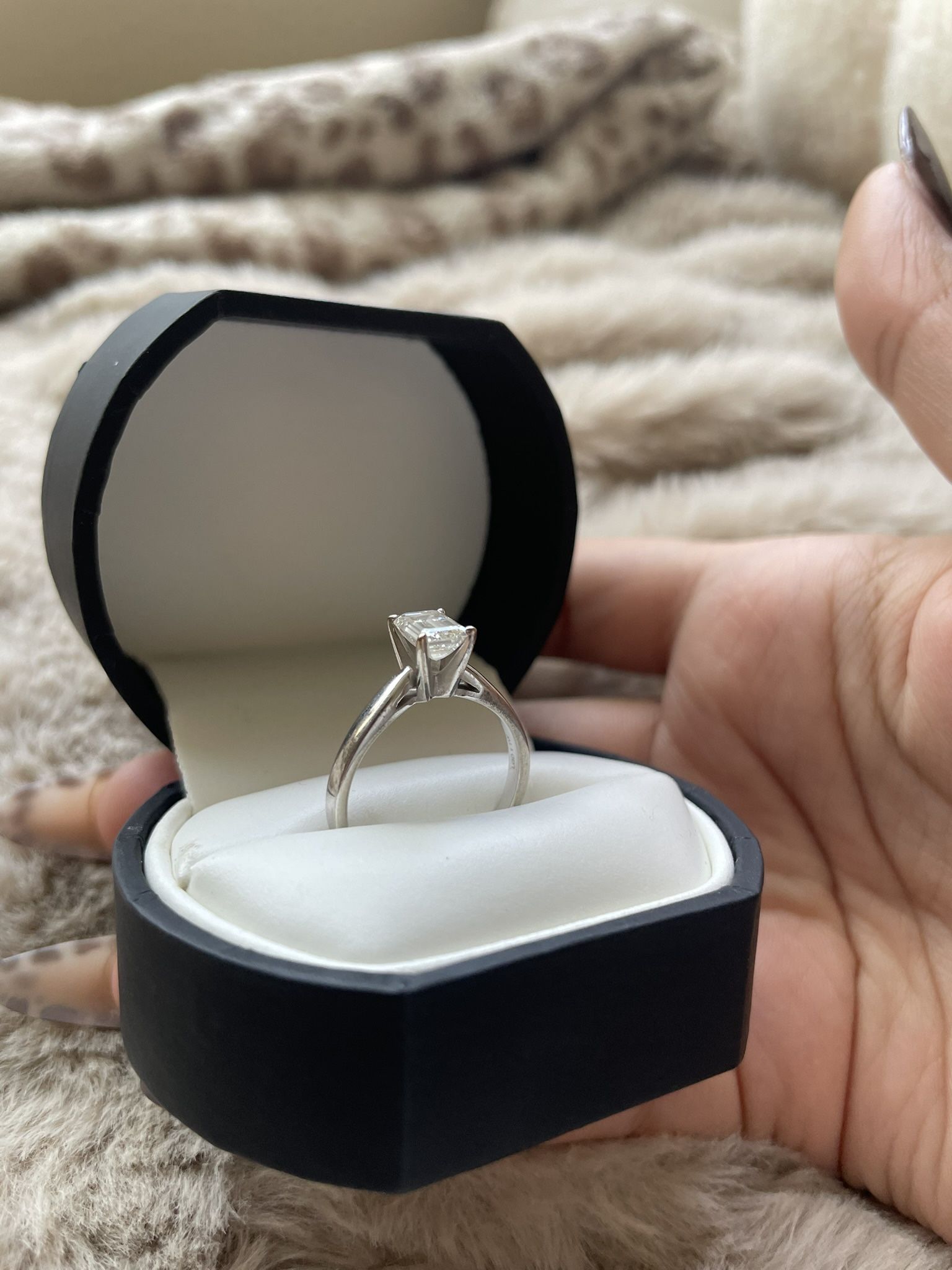 2 Carat Lab Diamond Emerald Cut Size 6 White Gold Band