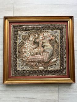 Vintage 1960s Framed Burmese Myanmar Kalaga Embroidery