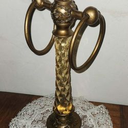 VINTAGE ORNATE LUCITE MID CENTURY HOLLYWOOD REGENCY GOLD DOUBLE TOWEL RING HOLDER TREE RACK BATHROOM STAND