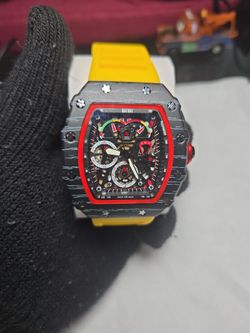 BIBI Skeleton Chronograph Watch Yellow Rubber Strap