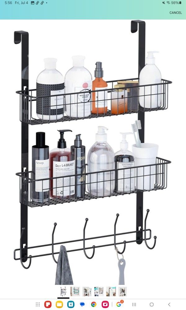 Door Hanger Towel Rack With 10 Coat Hooks & 2 Mesh Basket Over The Door (41)