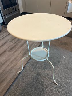 Patio Furniture: White Round Bistro Table with Metal Base