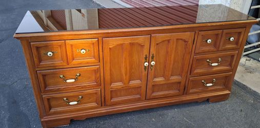 Thomasville 69" Triple Dresser Solid Oak