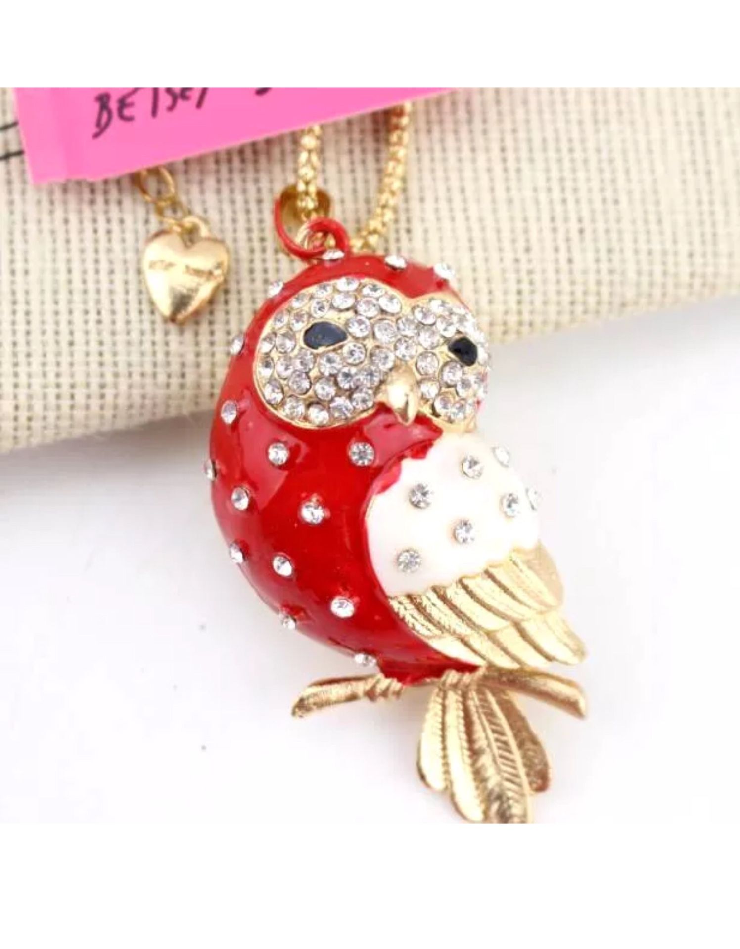 Crystal Red Owl Necklace
