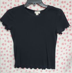 Full Tilt Essentials Black Ruffled Short Sleeve Shirt