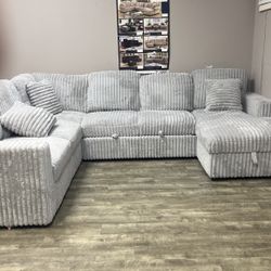 Luxury Pull Out Sectional With Storage & Usb Outlets 