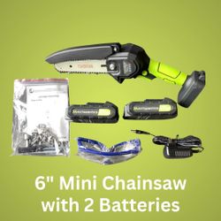 6 Inch Cordless Mini Chainsaw with 2 Batteries, Charger, and Carrying Case