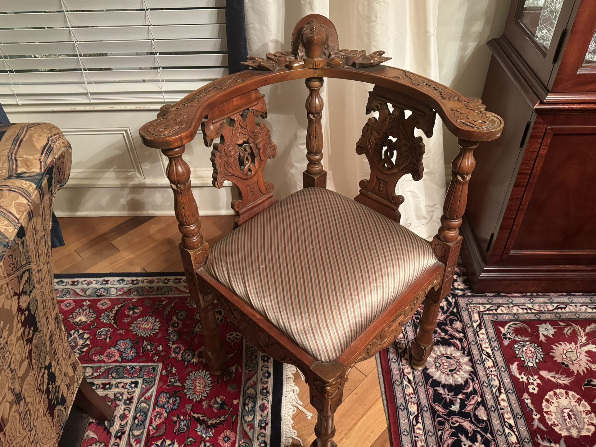 Vintage Victorian Style Carved Wood Corner Chair