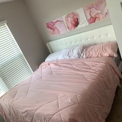 White HOSTACK King Size Bed Frame Including King sized mattress and box springs