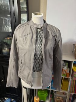 Guess Women's Gray Faux Leather Moto Jacket