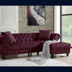 Brand New 2 Pcs Sectional Velvet In Red, Grey or Black 95 x 61 x 31H 2 Pillows Included $998 FREE LOCAL DELIVERY & SET UP ORDER HERE PAY UPON DELIVER
