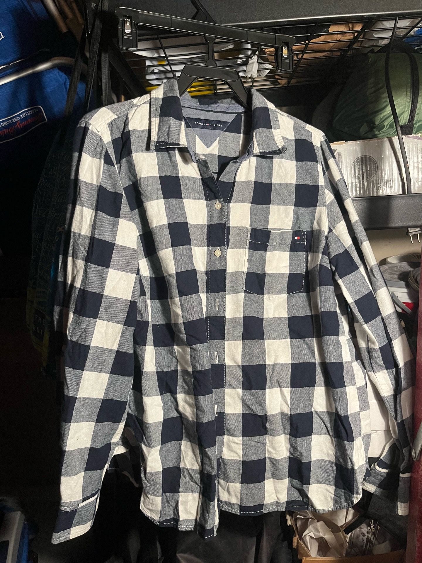Tommy Hilfiger blue & white striped button up flannel shirt