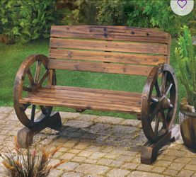 2-Person Carbonized Fir Wood Wagon Wheel Bench - Rustic Outdoor Patio Furniture With Backrest, 550Lbs Capacity For Garden/Patio
