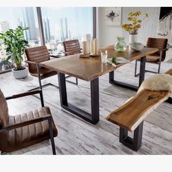 Beautiful solid acacia wood dining table with bench