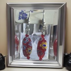 Vintage Earrings - Millefiori Glass Bead, Sterling Silver (.925) Boho Style