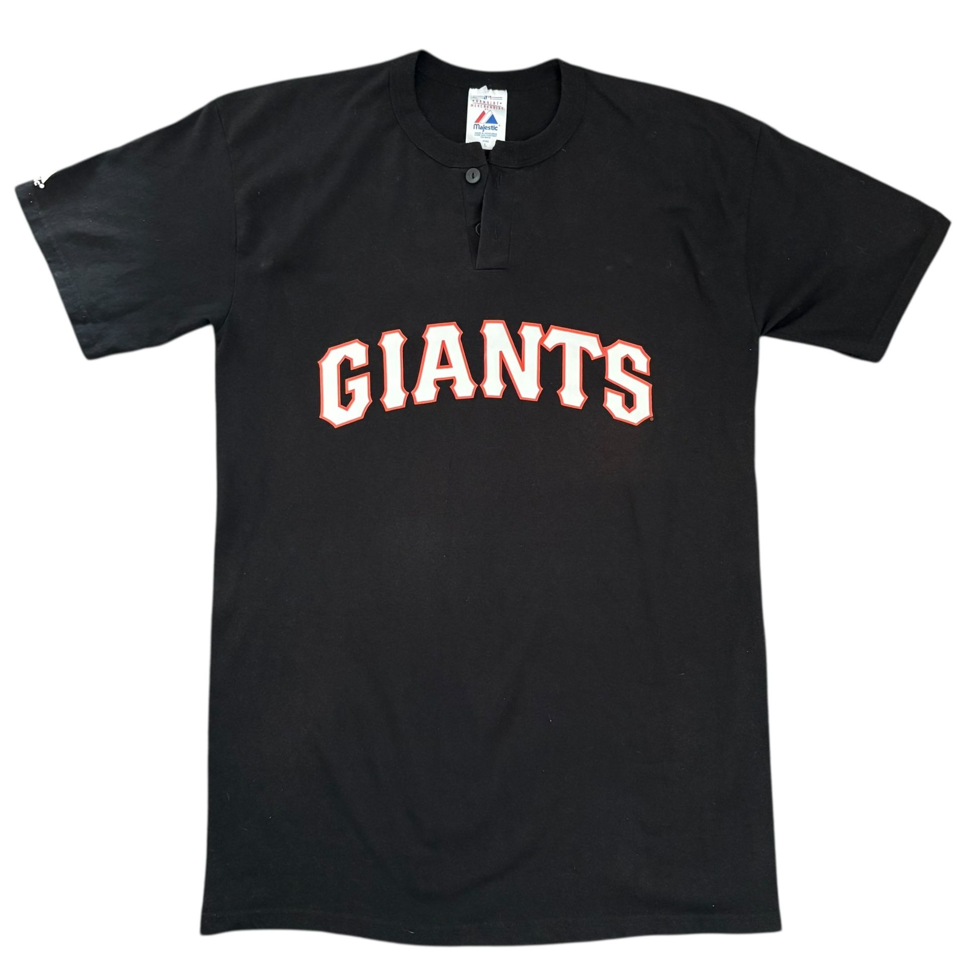 MLB Majestic San Francisco Giants T Shirt 1/4 Button Black Mens Size Large