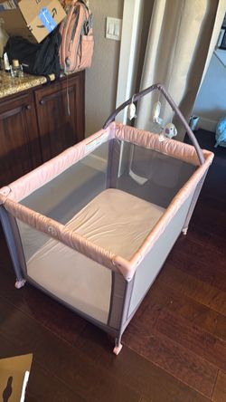 Pamo Babe Pack and Play with Bassinet, Pink Portable Playard for Baby
