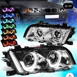 1999 to 2001 BMW E46 3-Series 3D LED Halo Projector RGB Color Change Headlight Chrome Housing Headlamp 00 00 Sedans/Wagons proyector de 3D de cristal 