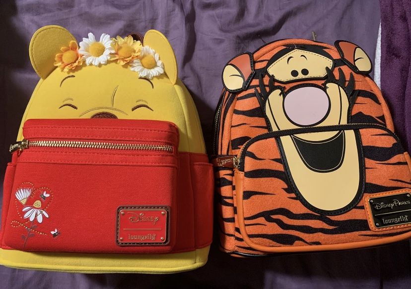 BUNDLE Loungefly Disney Winnie the Pooh and Tigger Cosplay Striped Mini Backpack