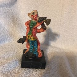 Vintage Itlian Clown On Marble With Trumpet 