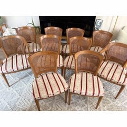 Set of 10 vintage mid century Henredon cane back chairs