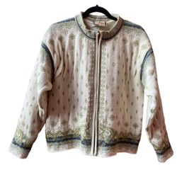 Dale of Norway Women's Full Zip Geometric Lined Wool Sweater Cream Sz : M