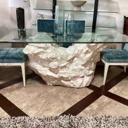 Post Modern Sirmos Faux Rock Dining Table With Glass Top