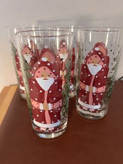 Droll Designs Essex Collection Highball Glass Santa Christmas Trees Tumbler Vntg