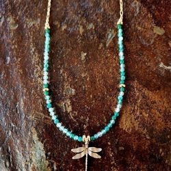 Green Onyx & Gold Dragonfly Necklace