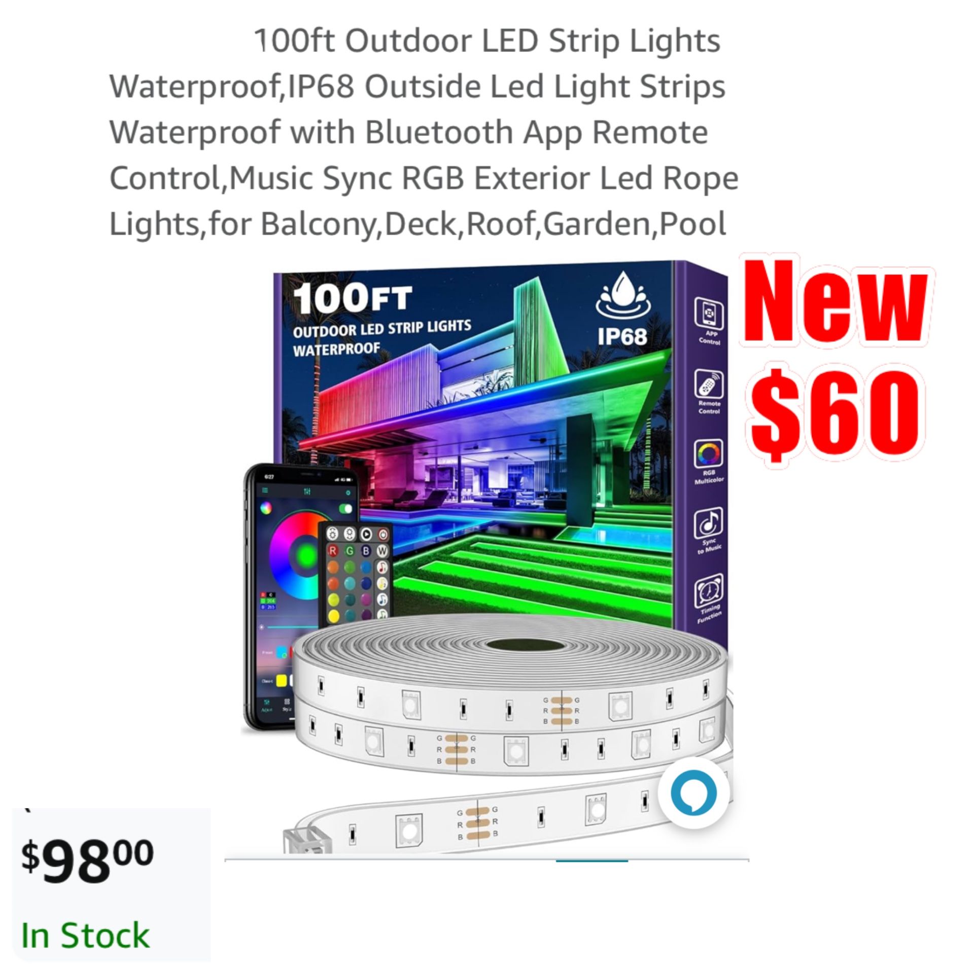 New 100 ft Led strip lights waterproof outdoor led lights $60 cash only