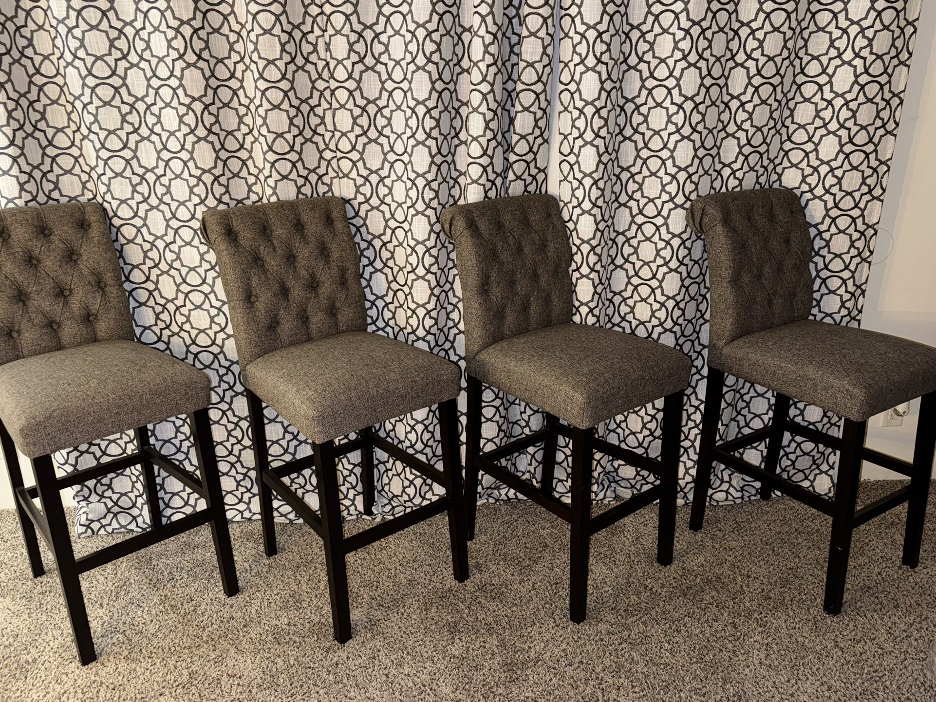 4 Bar Stool Chairs Beige w/ Dark brown frame